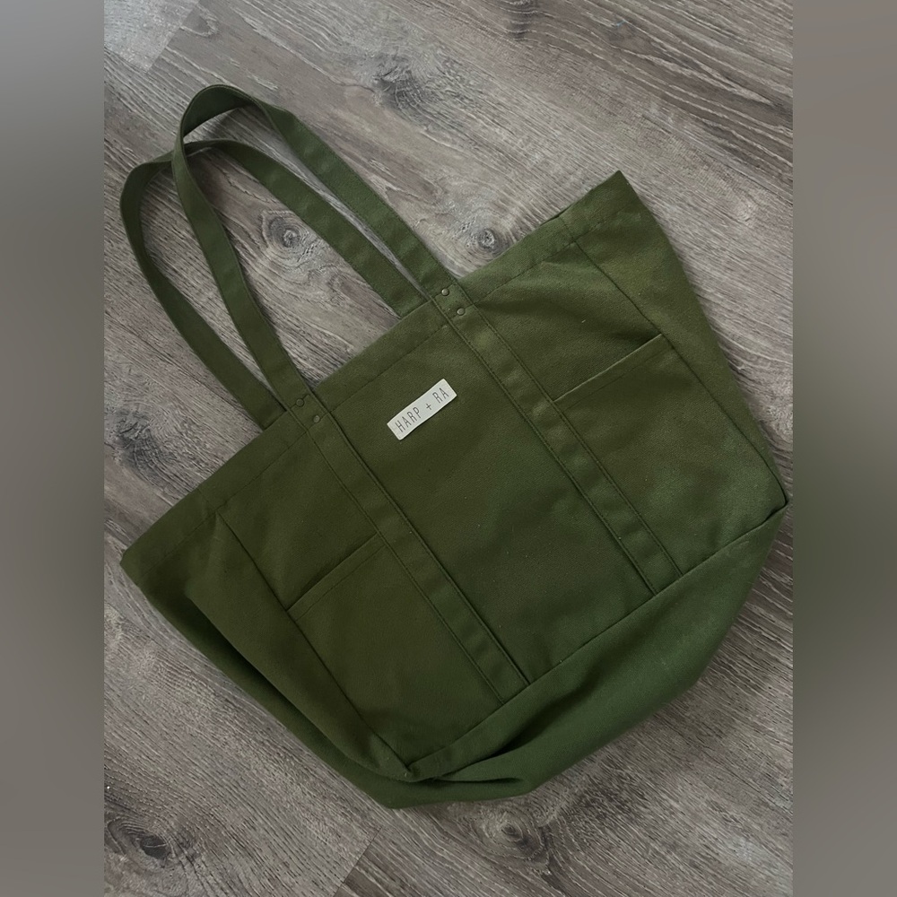 Forest Green Oversized Cotton Canvas Tote Bag